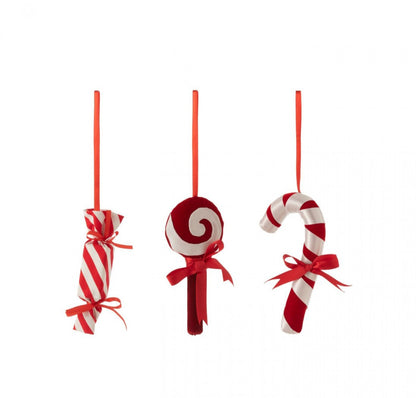 J-Line Candy Textile Pendant Red/White Set of 3
