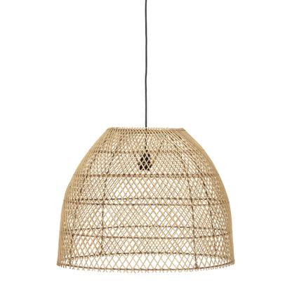 Hanglamp Mijas van MUST Living, klokvormige kap van naturel pitriet in open ruitpatroon