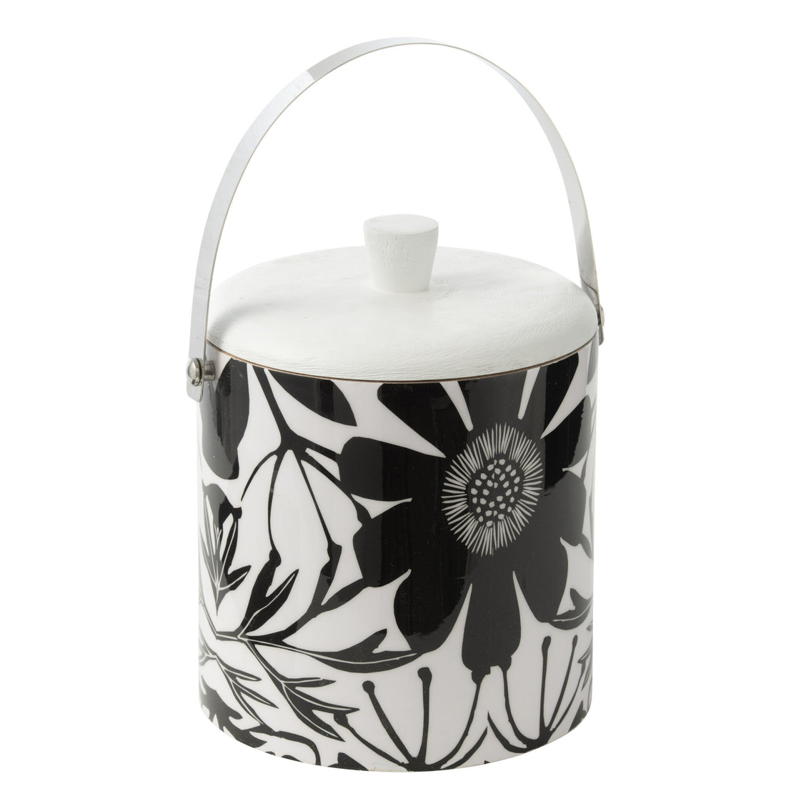 Ice Bucket Flowers Mango Wood Black/White J-Line