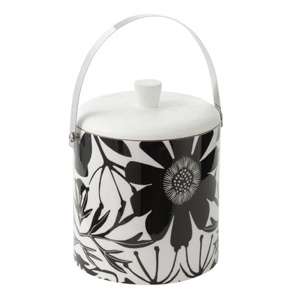 Ice Bucket Flowers Mango Wood Black/White J-Line