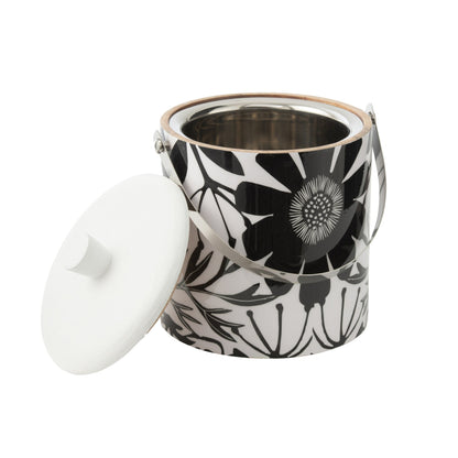 Ice Bucket Flowers Mango Wood Black/White J-Line