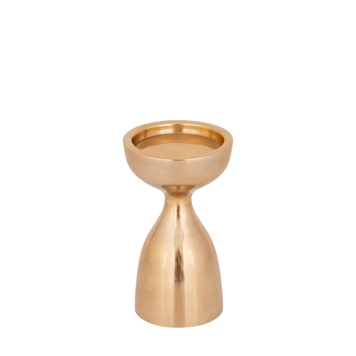 Jette Kandelaar Gegoten Aluminium Goud Glad Small van PTMD, ander aanzicht van de kandelaar in goudkleurig aluminium