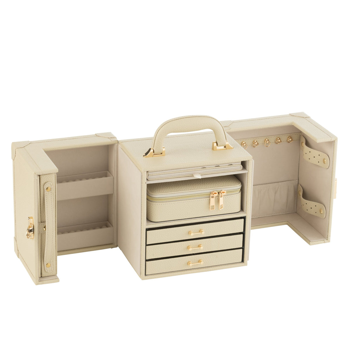 Jewelry Case With Handle Faux Leather Beige J-Line