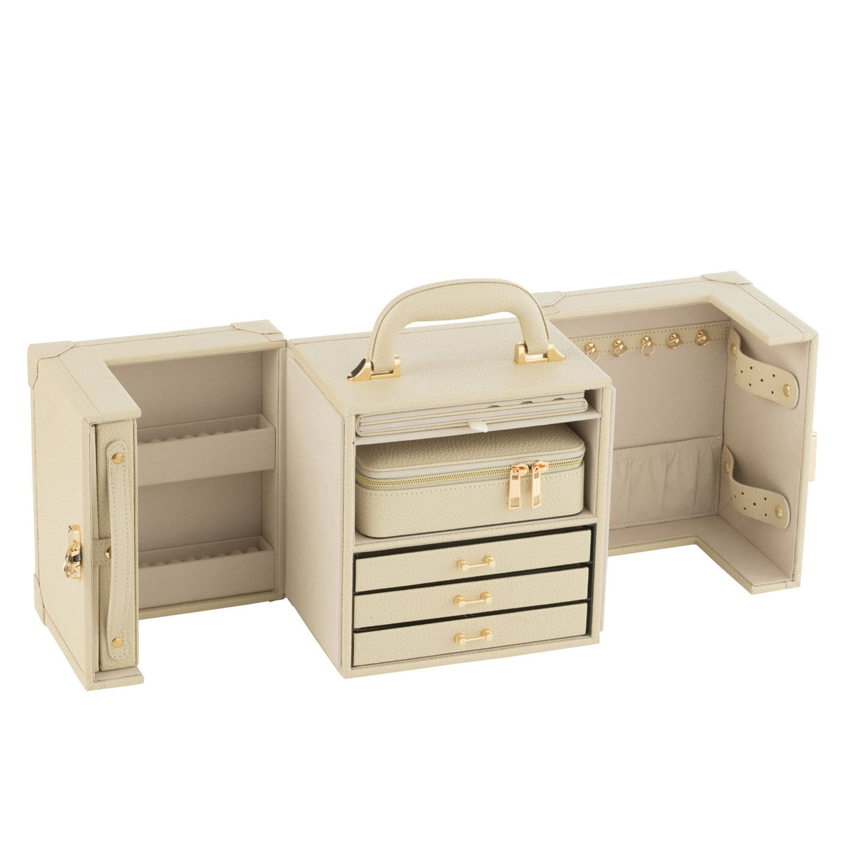 Jewelry Case With Handle Faux Leather Beige J-Line