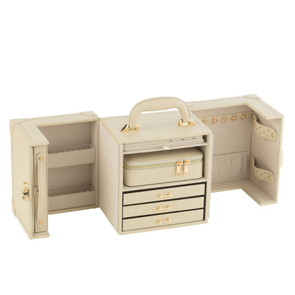 Jewelry Case With Handle Faux Leather Beige J-Line