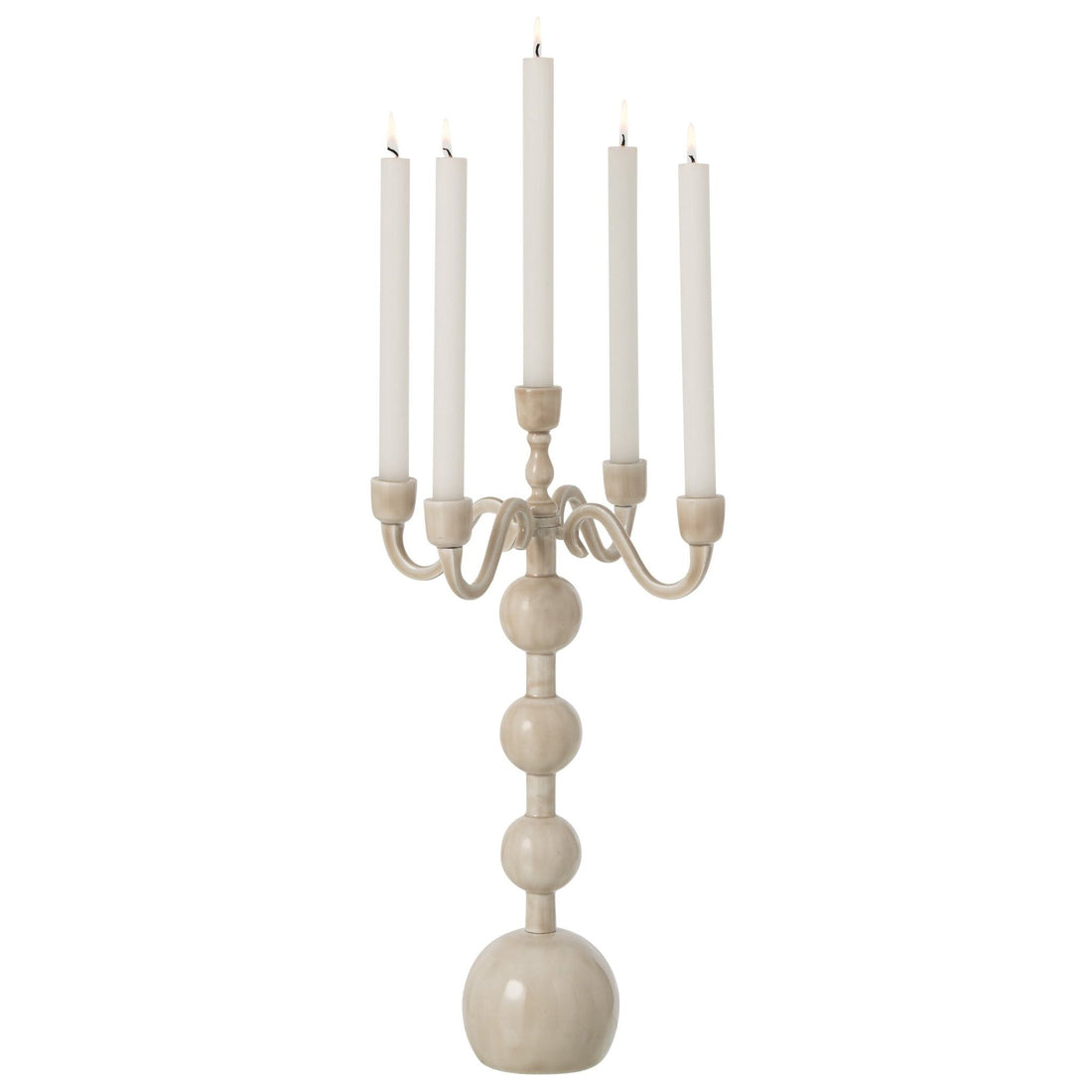 Candle Holder 5 Arms Ball Aluminum Light Beige Large J-Line