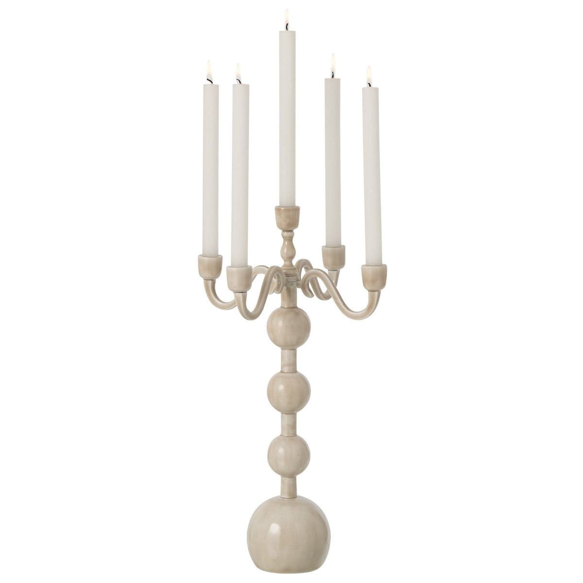 Candle Holder 5 Arms Ball Aluminum Light Beige Large J-Line