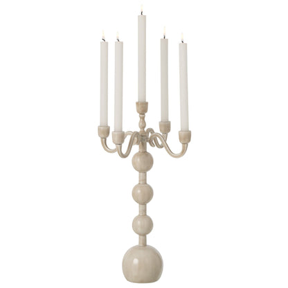 Candle Holder 5 Arms Ball Aluminum Light Beige Large J-Line