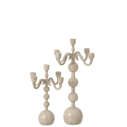 Candle Holder 5 Arms Ball Aluminum Light Beige Large J-Line
