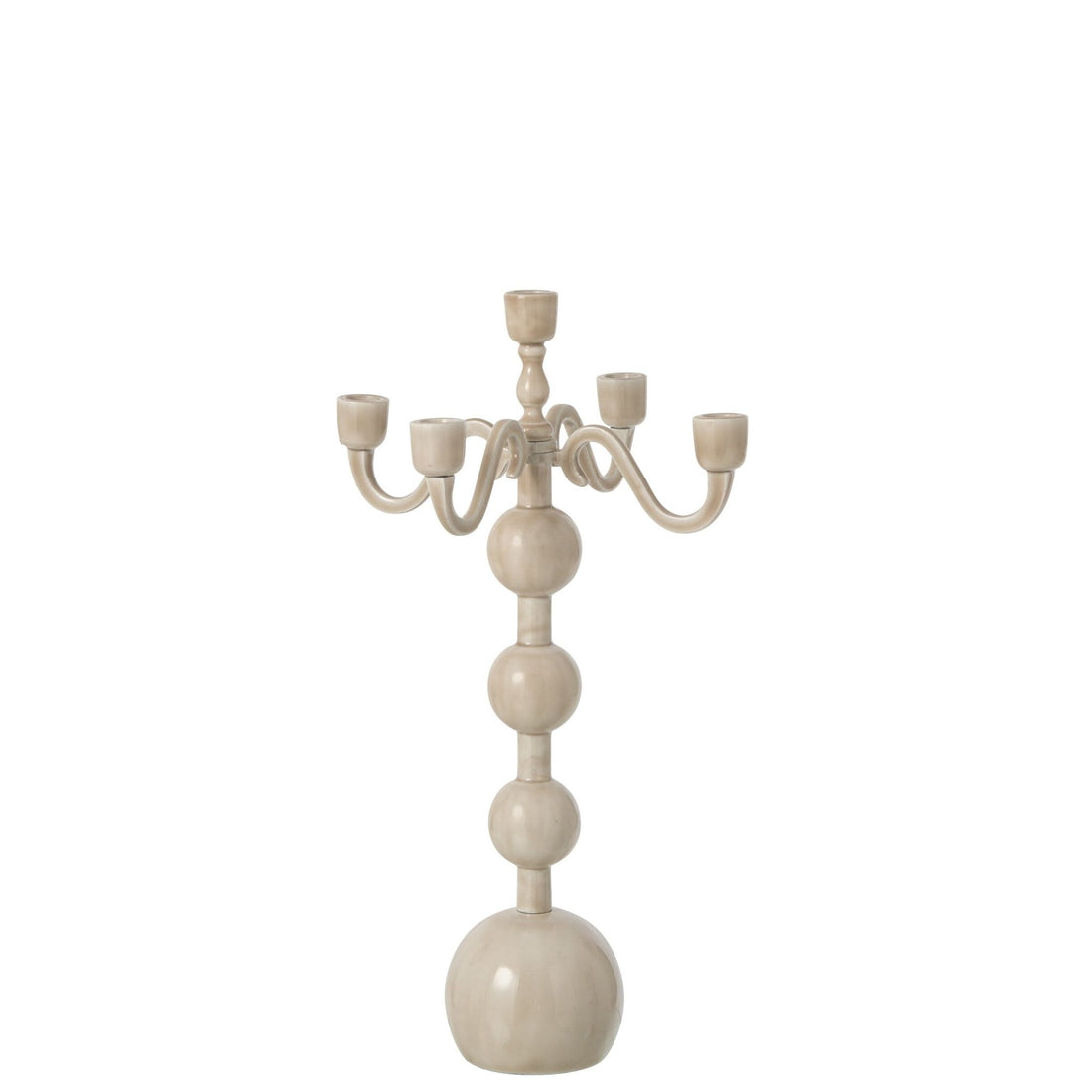 Candle Holder 5 Arms Ball Aluminum Light Beige Large J-Line