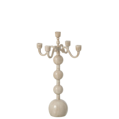 Candle Holder 5 Arms Ball Aluminum Light Beige Large J-Line