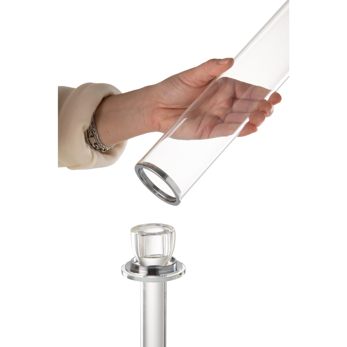 Candle Holder Moira Glass Transparent Large Dia14xH120cm J-Line
