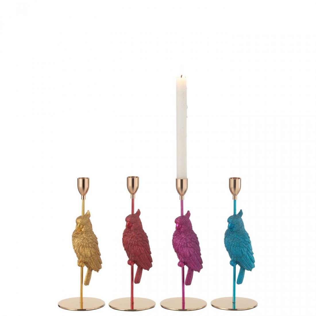 Kandelaar Vogel Resine Mix Set van 4 - Kandelaar - J-Line - livinglovely.nl