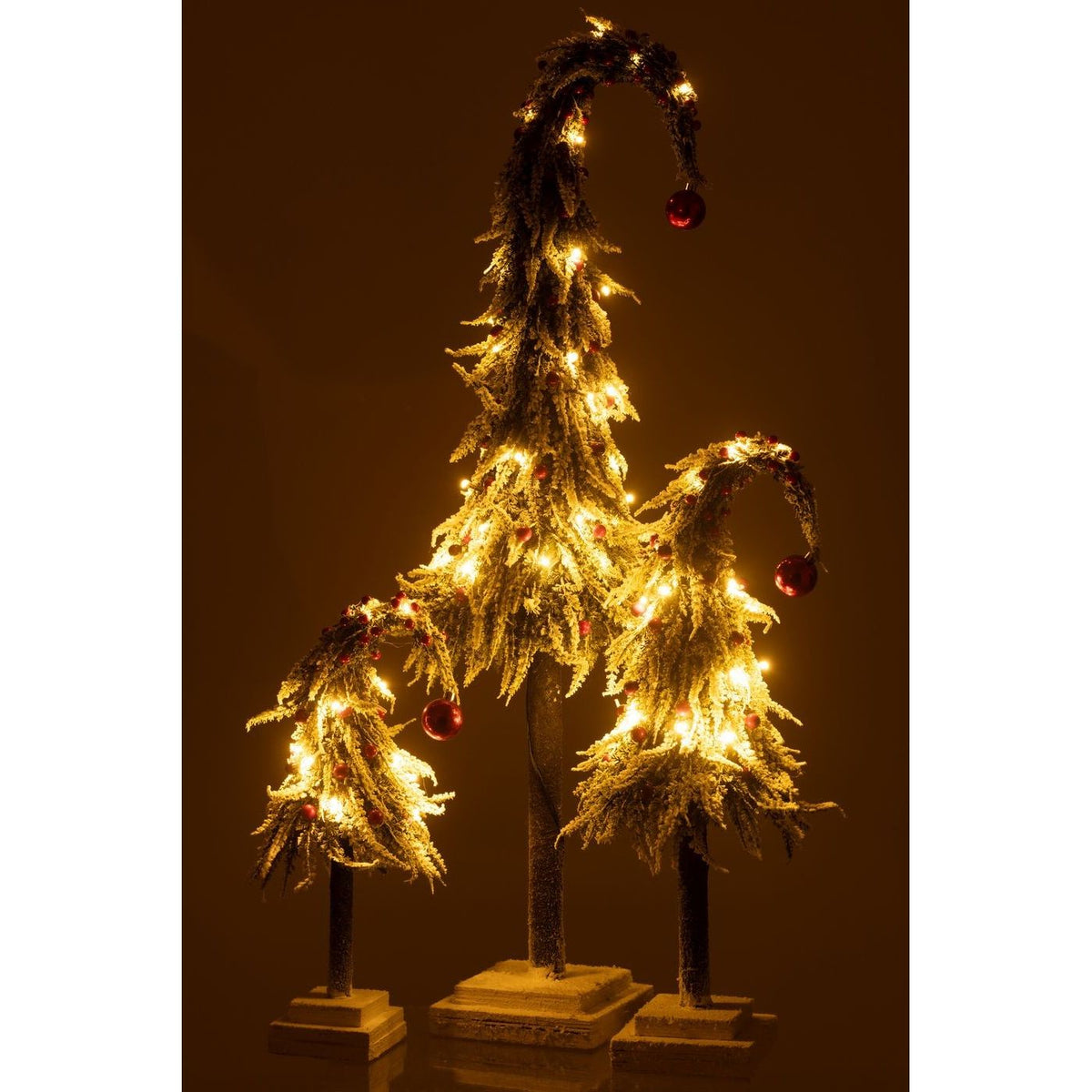 Kerstboom Muts+Led Kunststof Sneeuw Groen/Rood Small H45cm van J-Line, groenrode kerstboom van kunststof, van dichtbij gezien