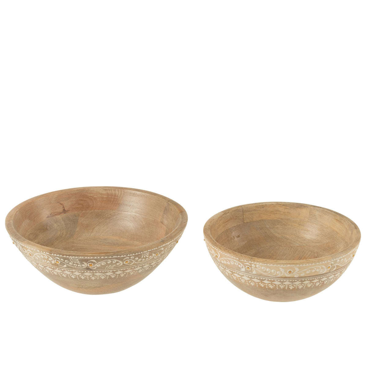 Bowls Beads Mango Wood Natural/White Set of 2 J-Line