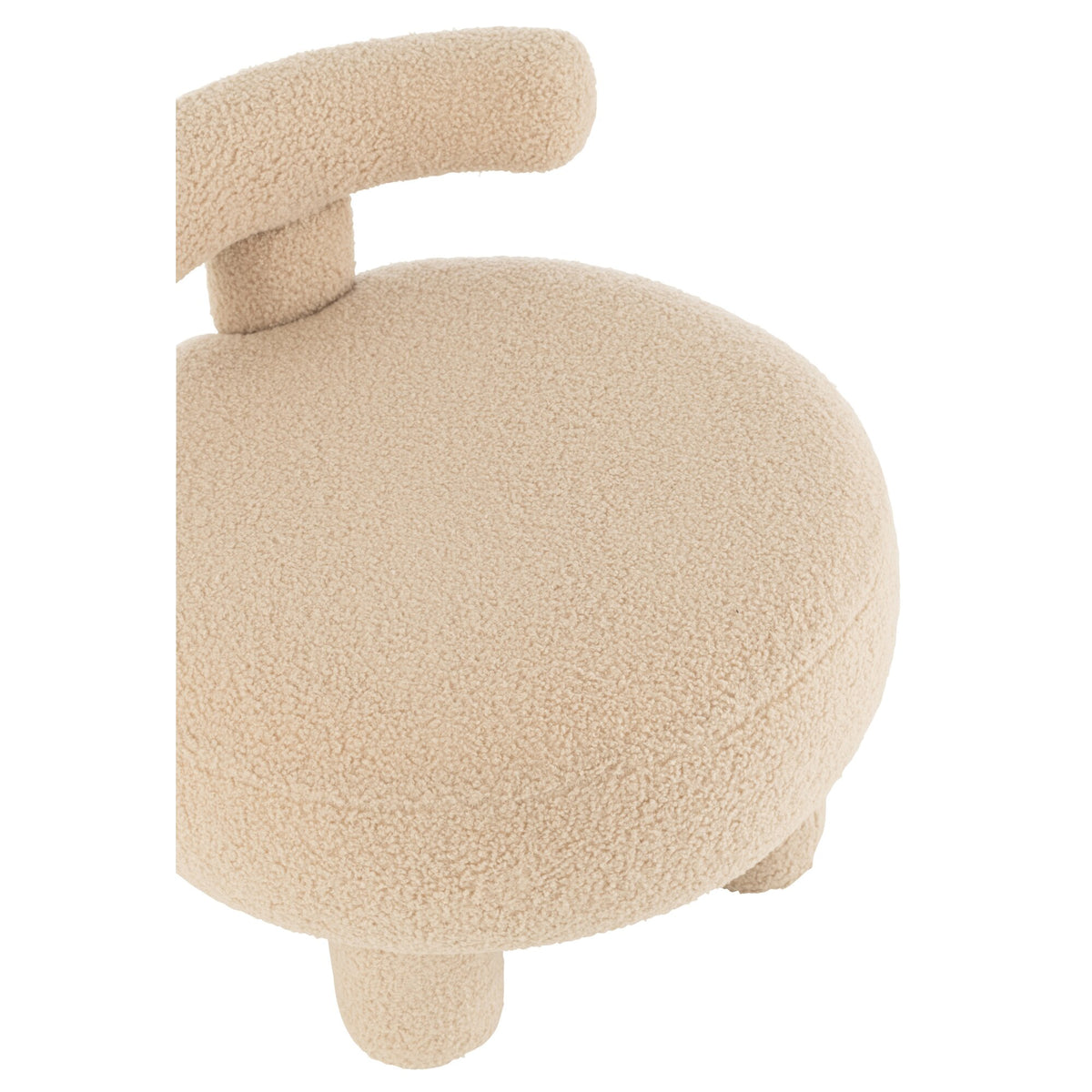 Round Stool With Backrest Bouclé Warm Beige J-Line