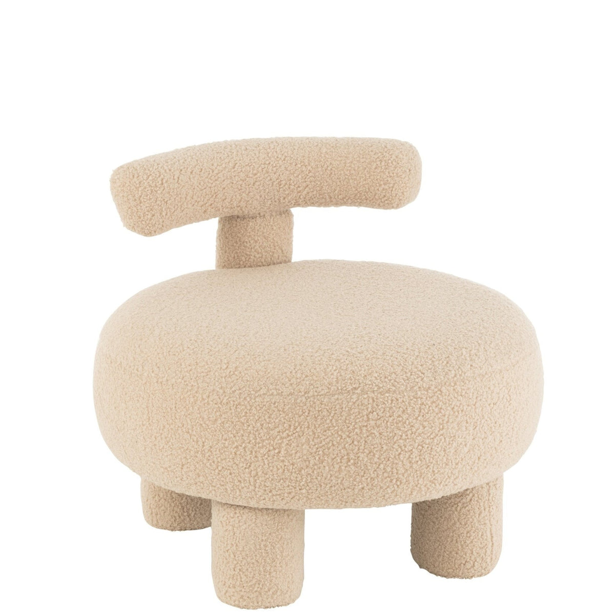 Round Stool With Backrest Bouclé Warm Beige J-Line