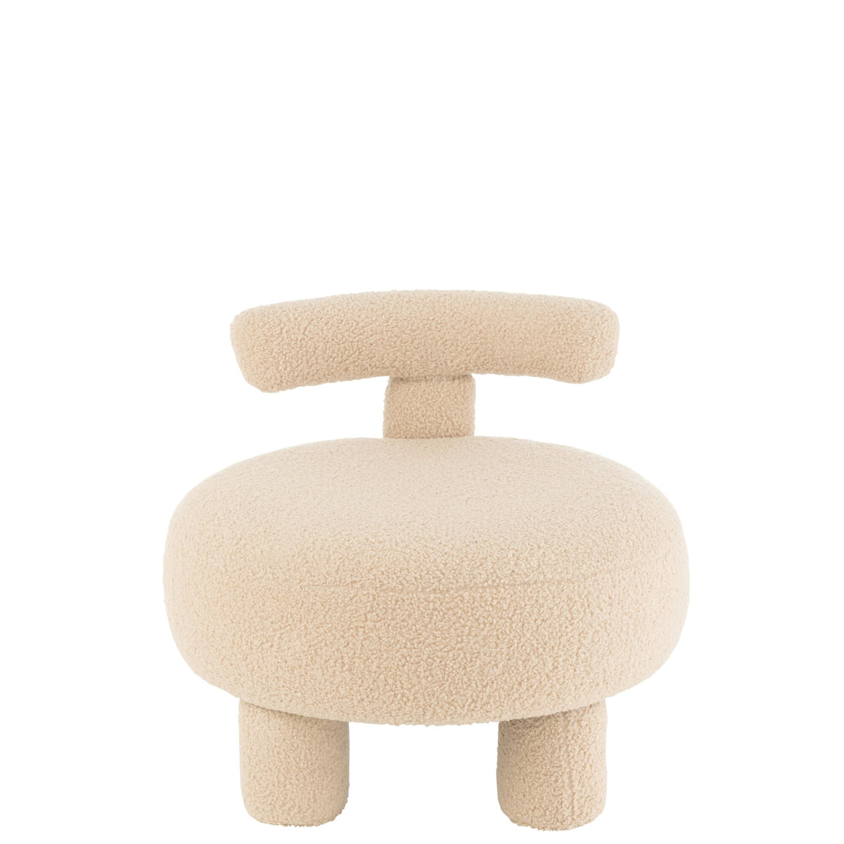 Round Stool With Backrest Bouclé Warm Beige J-Line