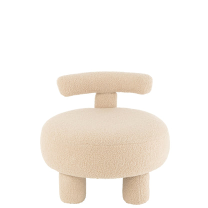 Round Stool With Backrest Bouclé Warm Beige J-Line