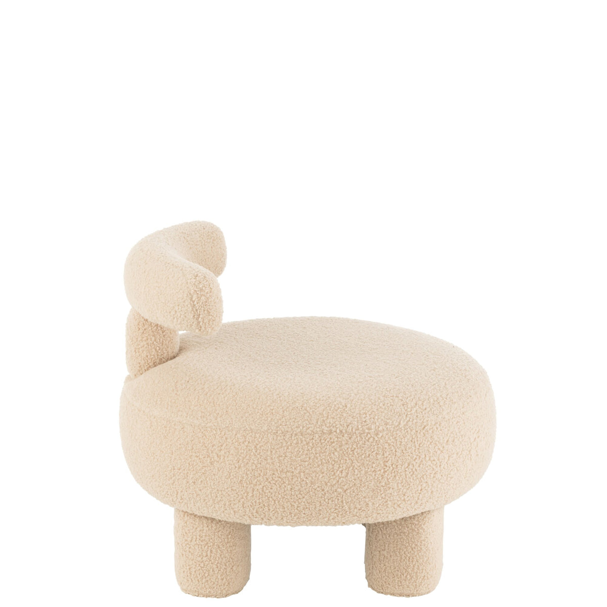 Round Stool With Backrest Bouclé Warm Beige J-Line