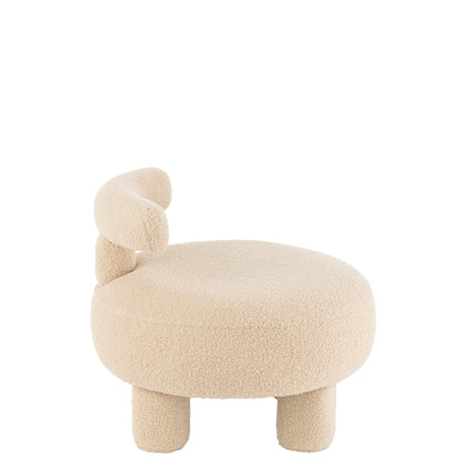 Round Stool With Backrest Bouclé Warm Beige J-Line
