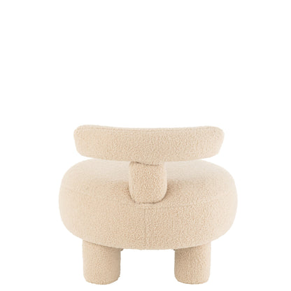 Round Stool With Backrest Bouclé Warm Beige J-Line