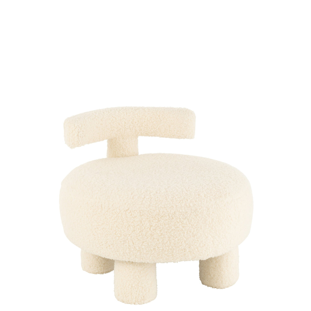 Round Stool With Backrest Bouclé White J-Line