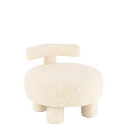 Round Stool With Backrest Bouclé White J-Line