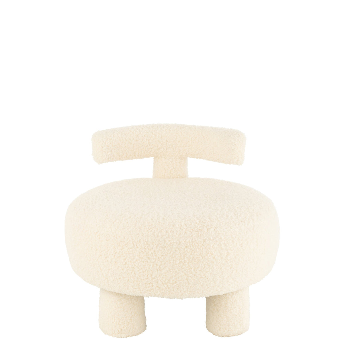 Round Stool With Backrest Bouclé White J-Line