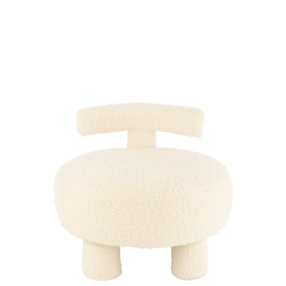 Round Stool With Backrest Bouclé White J-Line