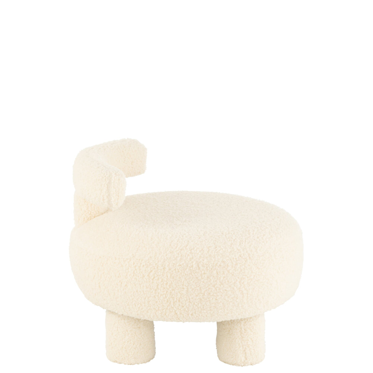 Round Stool With Backrest Bouclé White J-Line