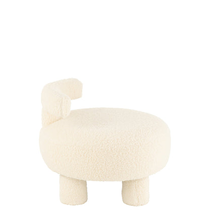 Round Stool With Backrest Bouclé White J-Line