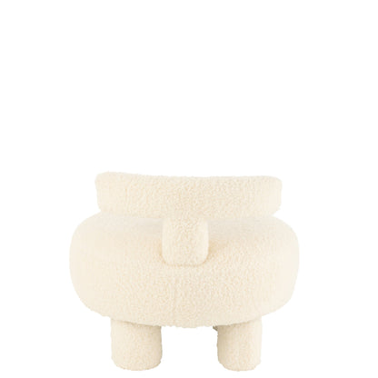 Round Stool With Backrest Bouclé White J-Line