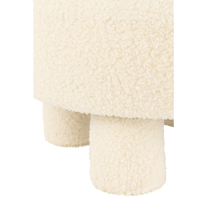 Round Stool With Backrest Bouclé White J-Line