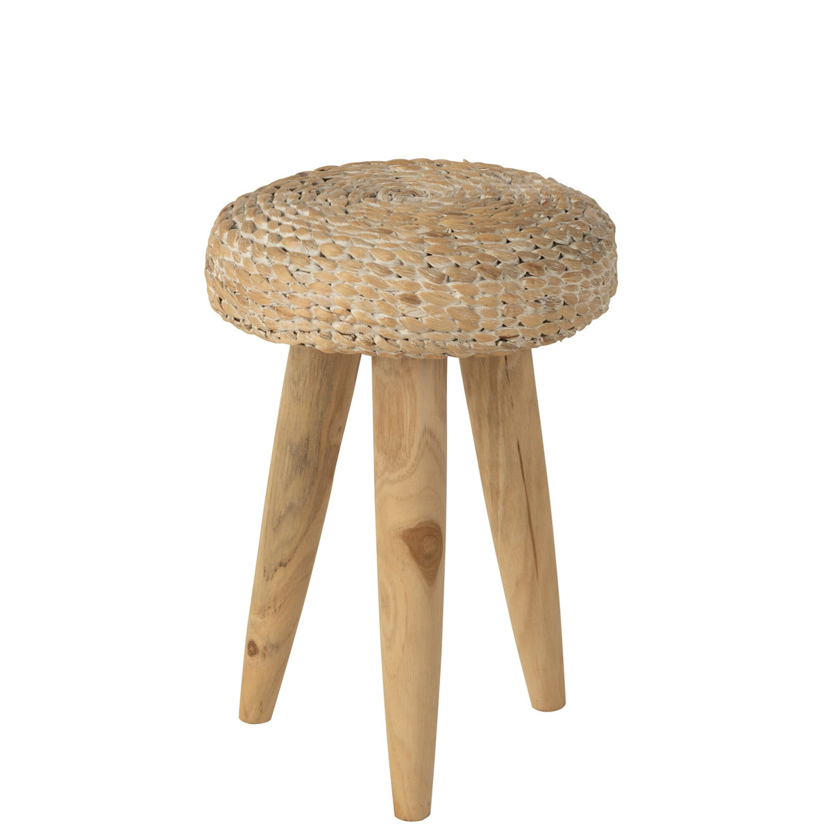 Round Stool Teak/Water Hyacinth White J-Line