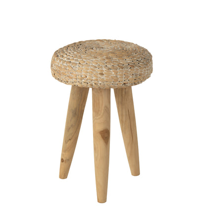 Round Stool Teak/Water Hyacinth White J-Line