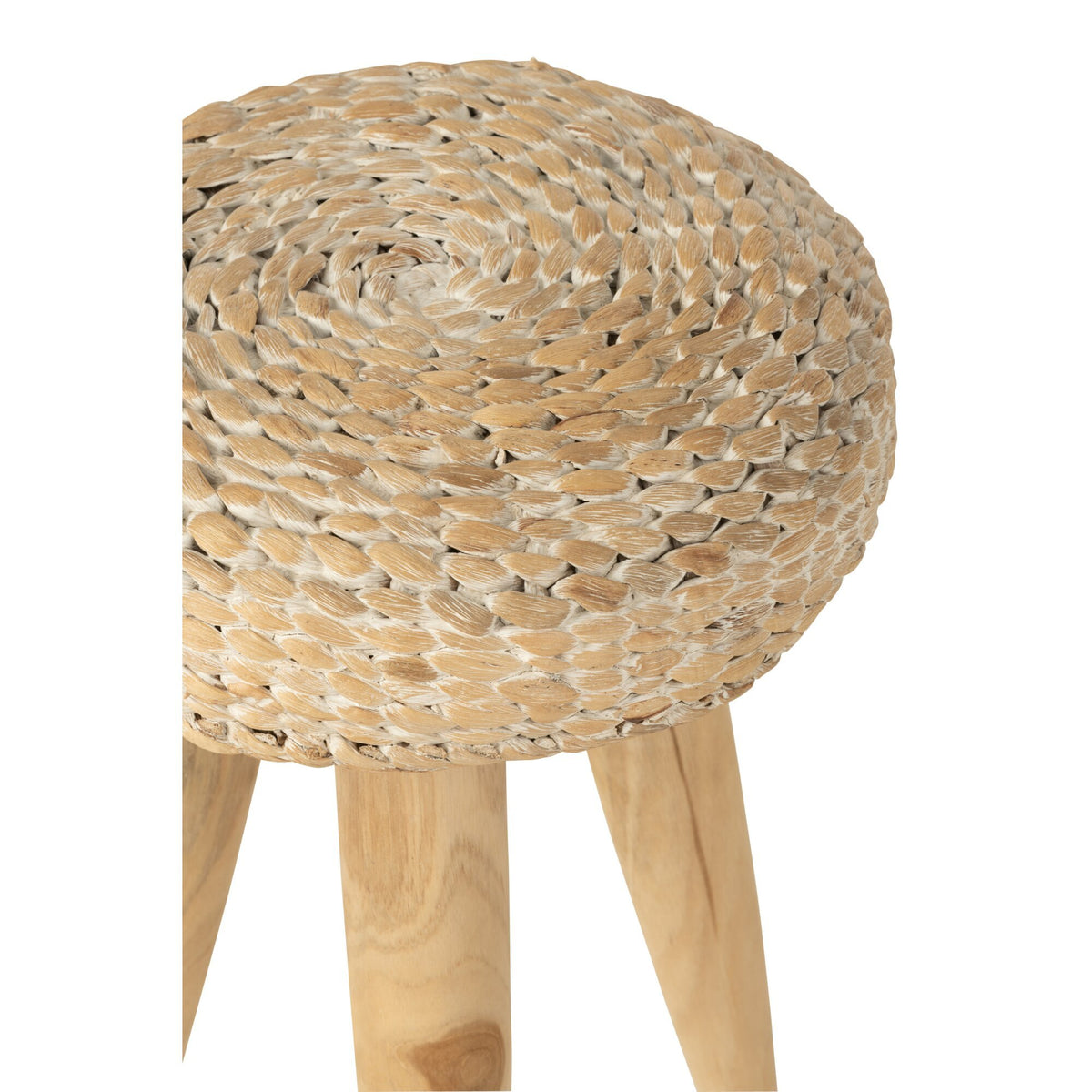 Round Stool Teak/Water Hyacinth White J-Line