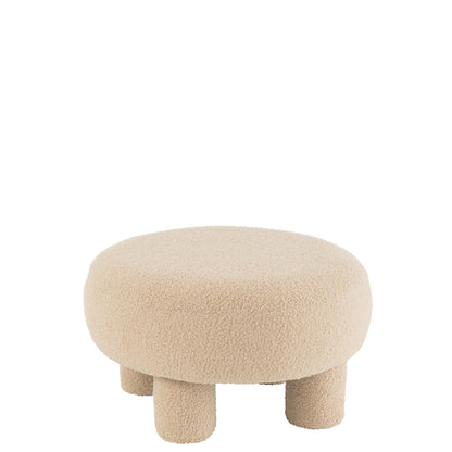 Round Teddy Stool with Legs, Bouclé, Warm Beige, J-Line