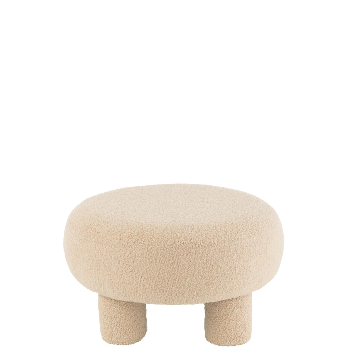 Round Teddy Stool with Legs, Bouclé, Warm Beige, J-Line