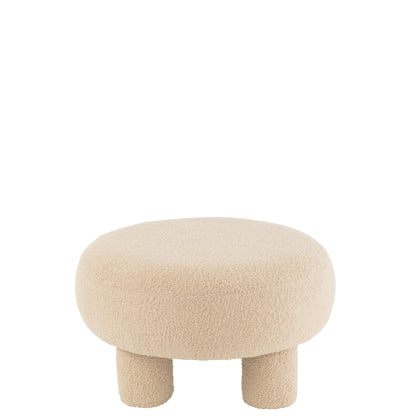 Round Teddy Stool with Legs, Bouclé, Warm Beige, J-Line