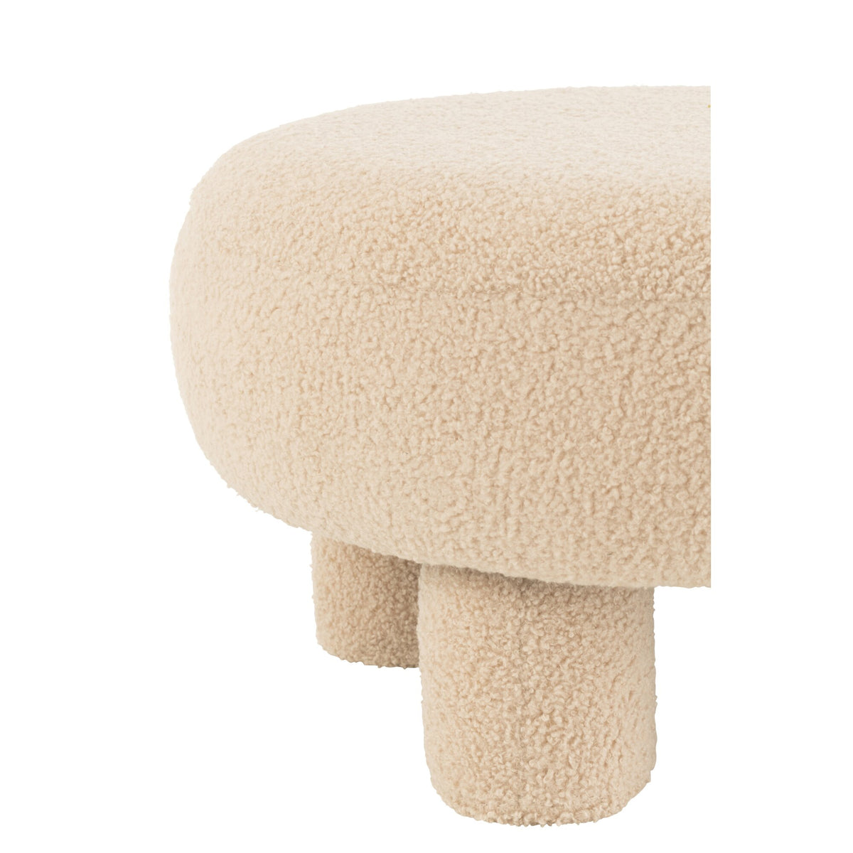 Round Teddy Stool with Legs, Bouclé, Warm Beige, J-Line