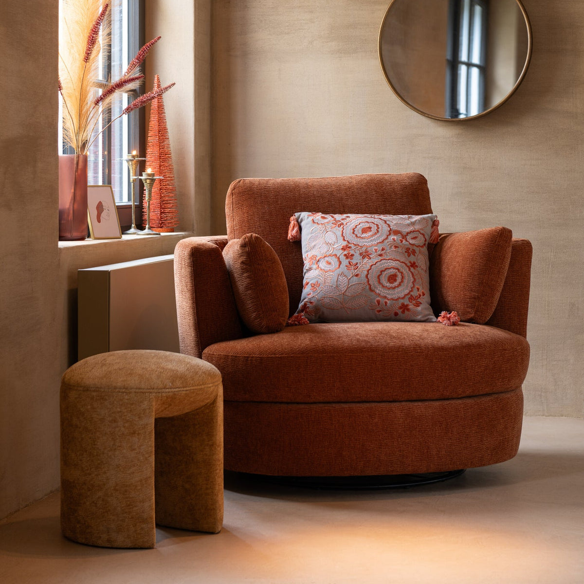 Round Fabric Stool Ochre J-Line