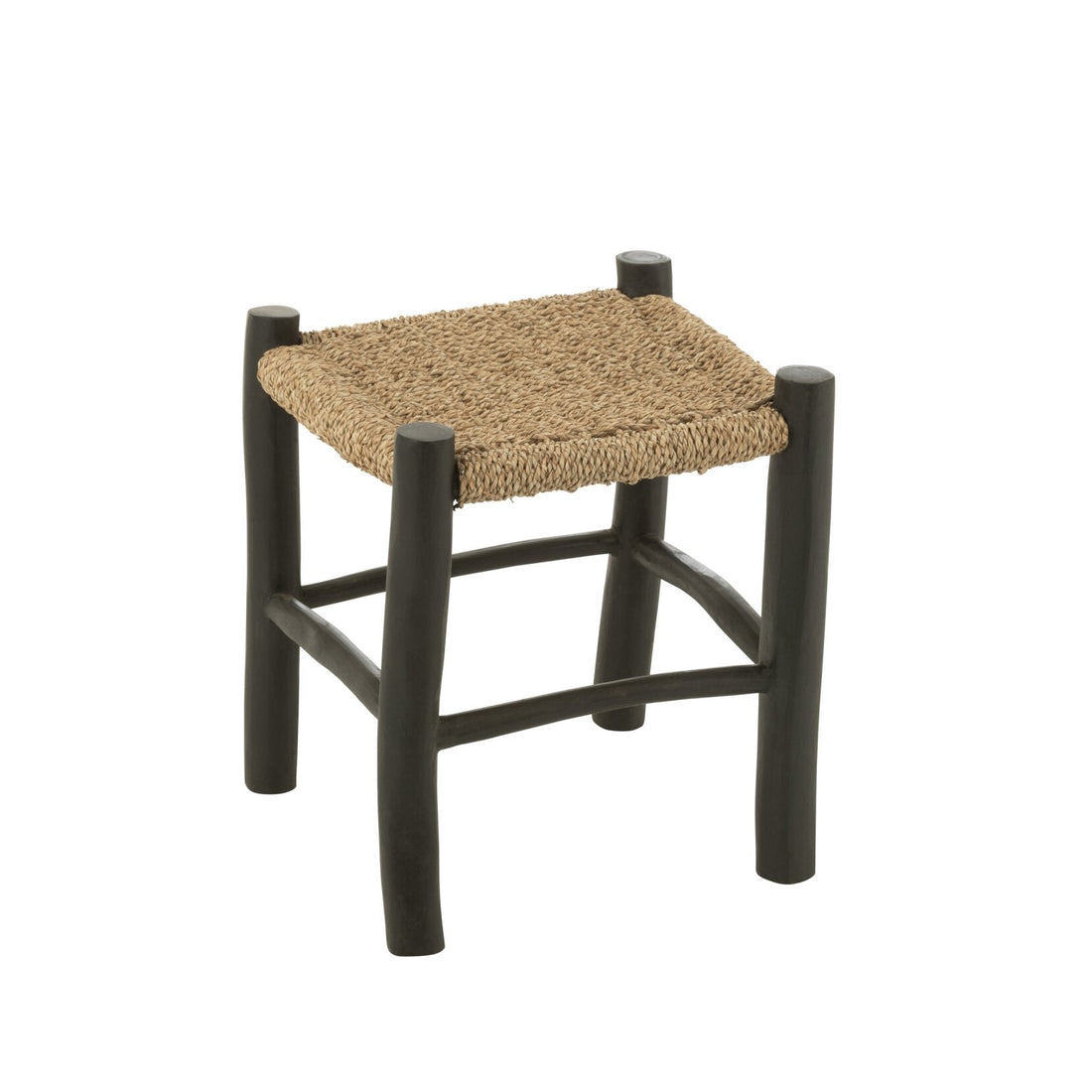 Square Stool Teak Wood/Black/Natural Seagrass J-Line
