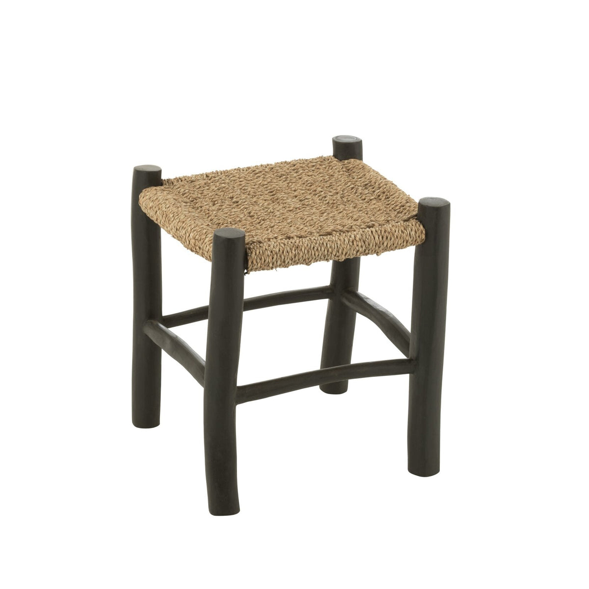 Square Stool Teak Wood/Black/Natural Seagrass J-Line