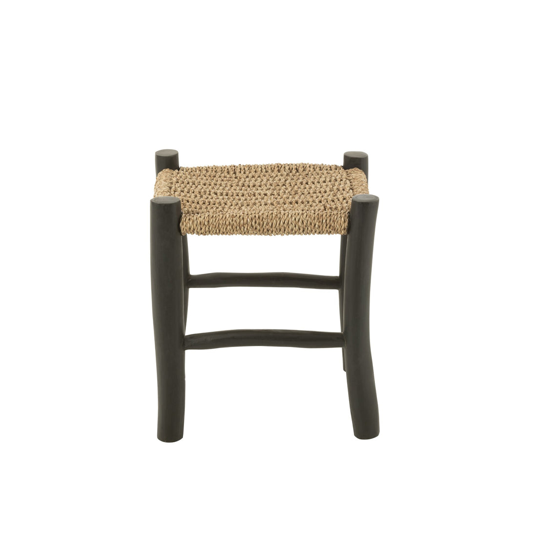 Square Stool Teak Wood/Black/Natural Seagrass J-Line