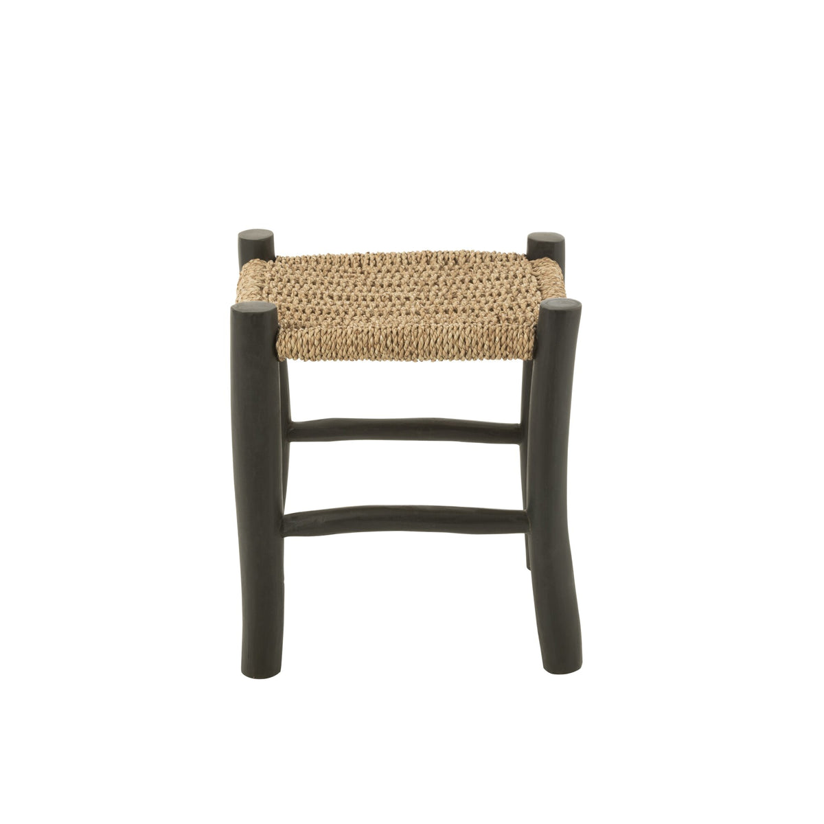 Square Stool Teak Wood/Black/Natural Seagrass J-Line