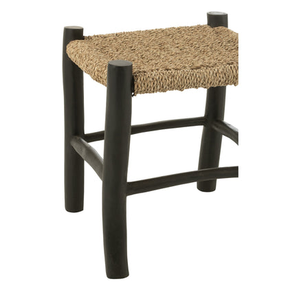 Square Stool Teak Wood/Black/Natural Seagrass J-Line