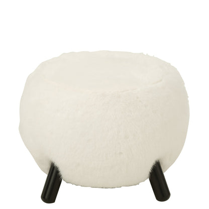 White Stool with Wooden Legs and Soft Fur Look J-Line