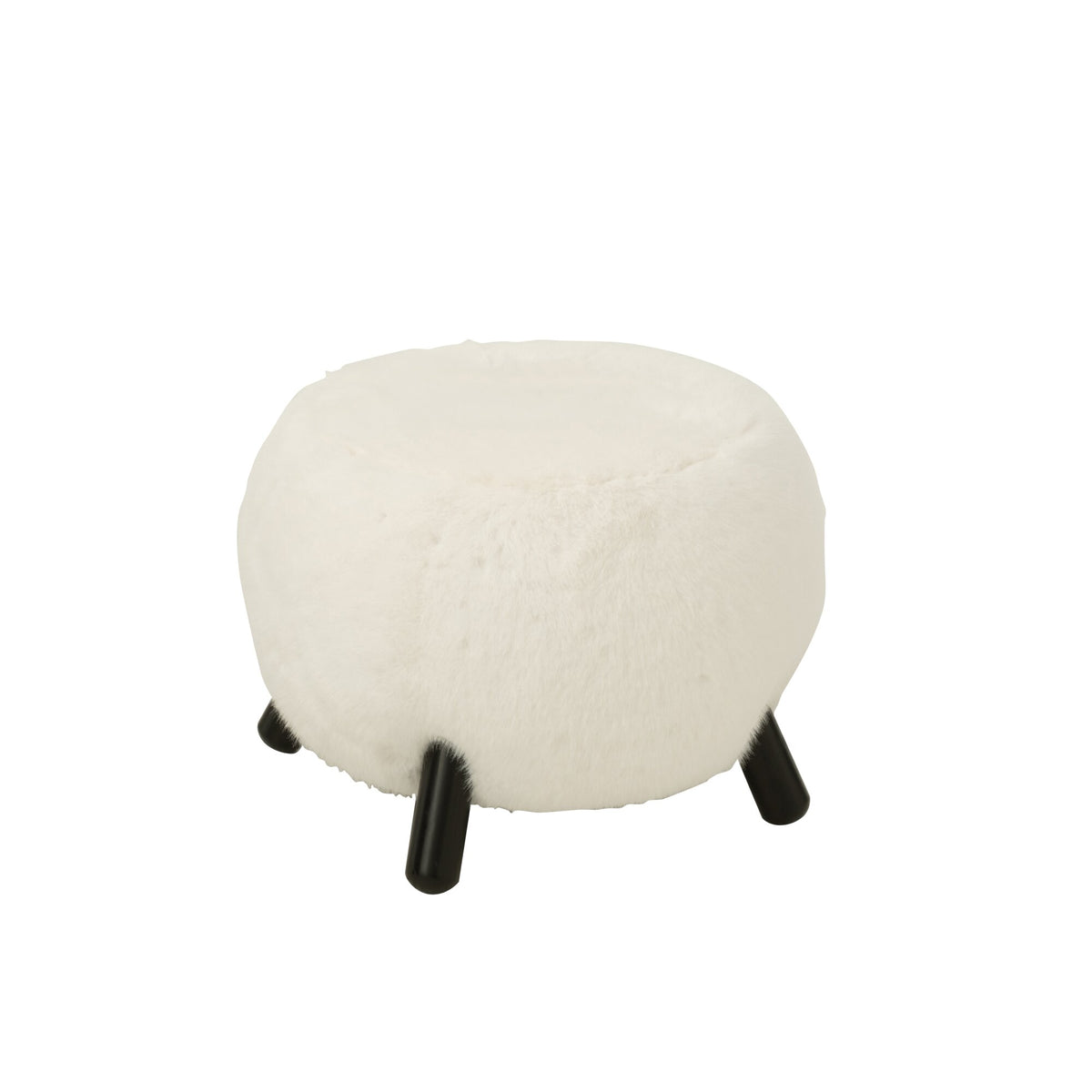 White Stool with Wooden Legs and Soft Fur Look J-Line