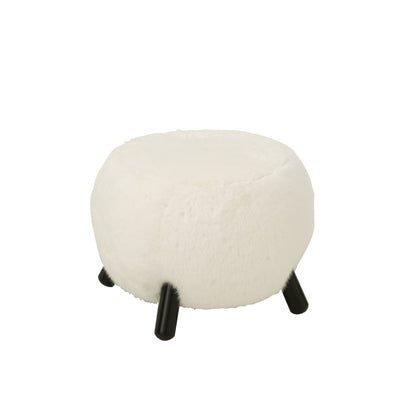 White Stool with Wooden Legs and Soft Fur Look J-Line
